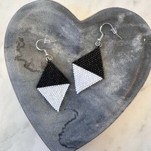 Black and White Seed Bead Earrings Handwoven Beaded Earrings Gift for Her